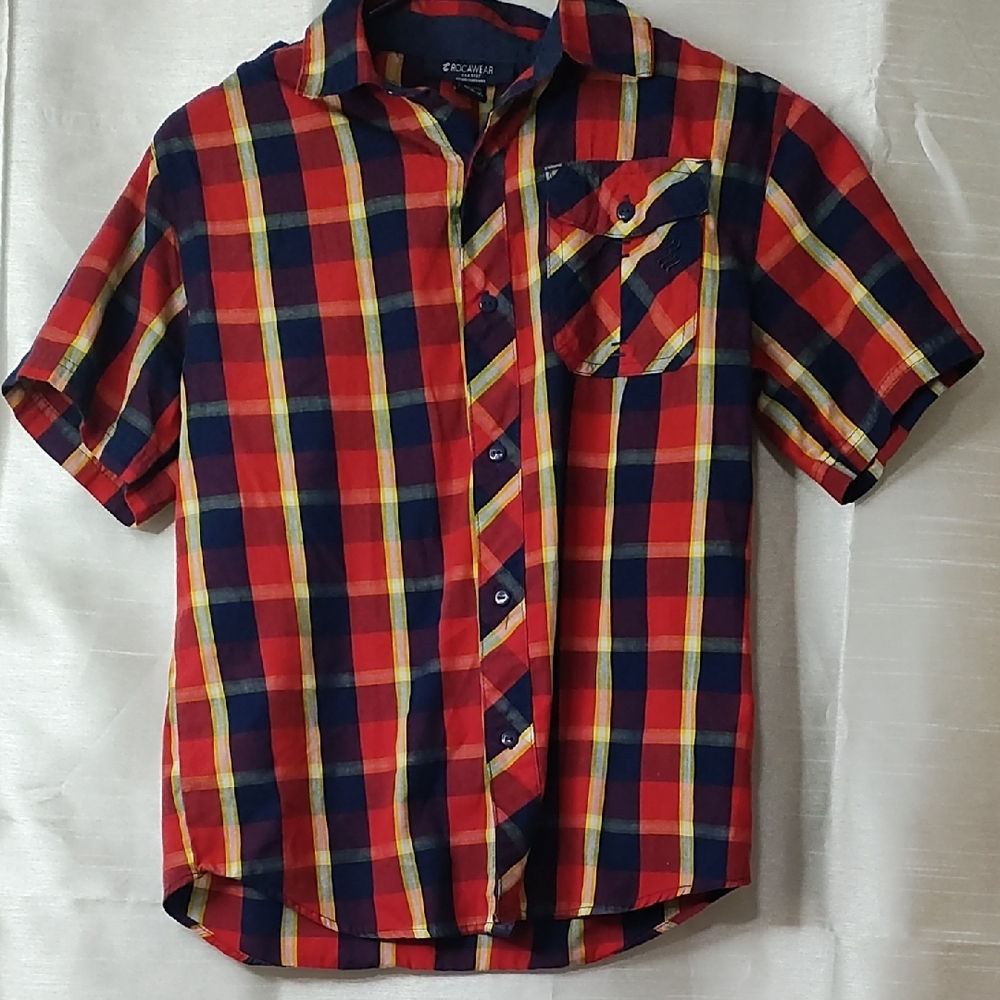 Rocawear Red and Blue Casual Button Down‎ Shirt